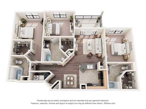 Floor plan for 3 beds, 3 baths, 1426 sqft
